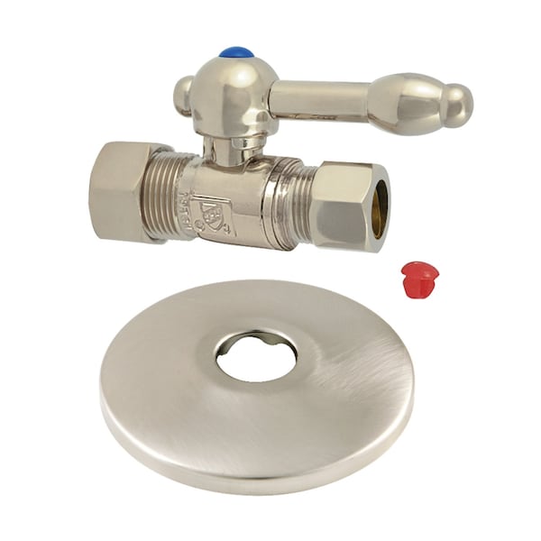 Kingston Brass CC44458KLK 5/8" OD X 1/2" OD Comp Quarter-Turn Straight Stop Valve with Flange, Brushed Nickel CC44458KLK - main